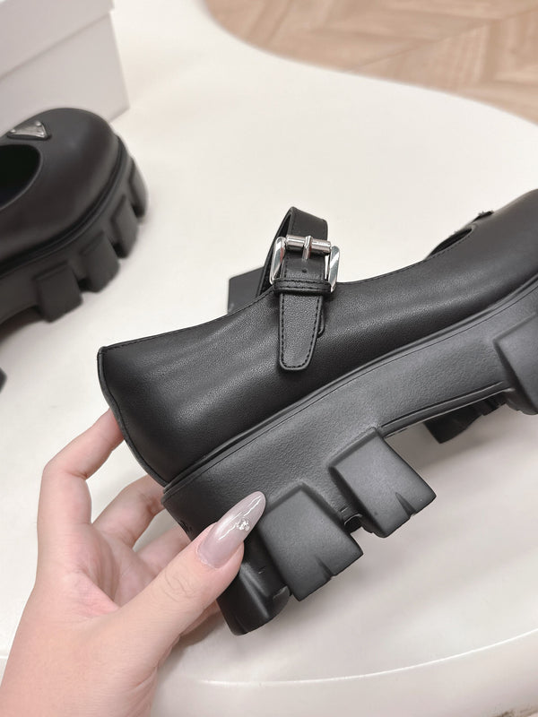 Prada Brushed Monolith Mary Janes Loafer Black Cowhide