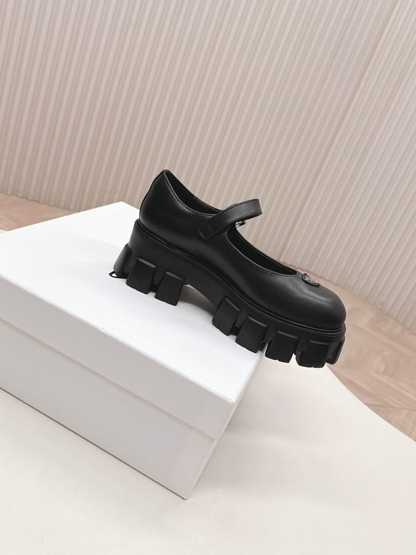 Prada Brushed Monolith Mary Janes Loafer Black Cowhide