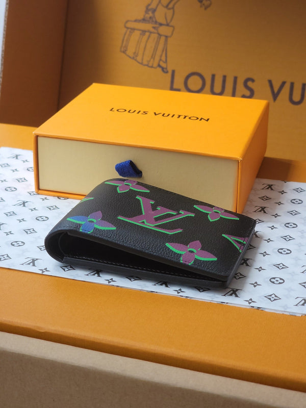 LV M82297 Multiple Wallet Black Borealis Monogram Cowhide