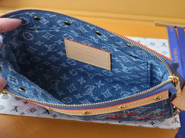 LV x TM M13994 Pochette Accessoires 22cm Blue Monogram Denim With Cherry Motif GHW