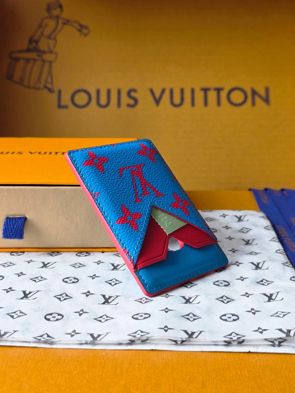 LV M15034 Porte-Cartes Magnet Blue Red Monogram Glow Canvas & Cowhide