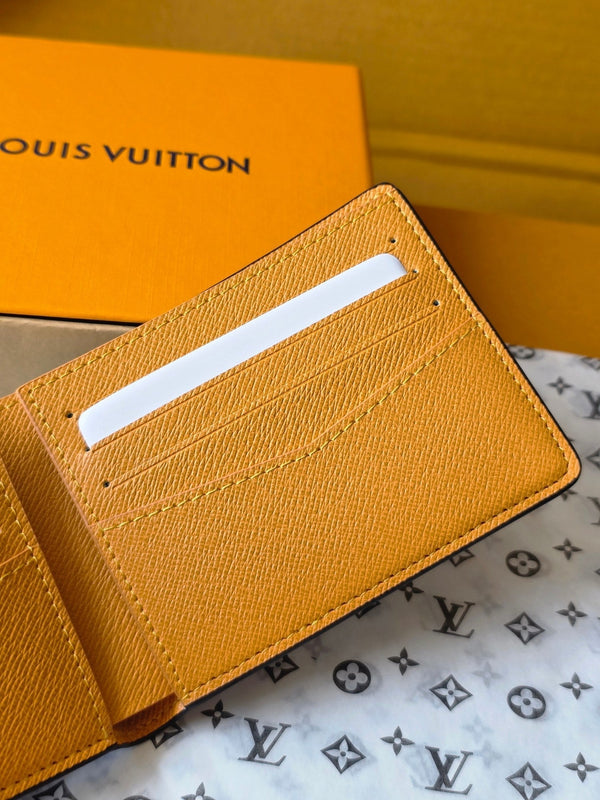 LV M25795 Portafoglio multiplo in pelle di vacchetta blu scuro verde acqua