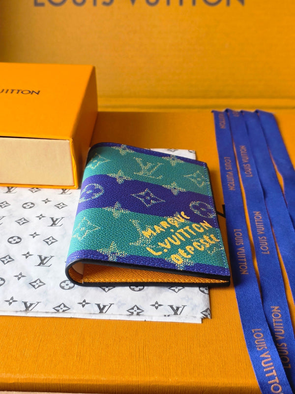 LV M25793 Passport Cover Dark Blue Teal Green Cowhide