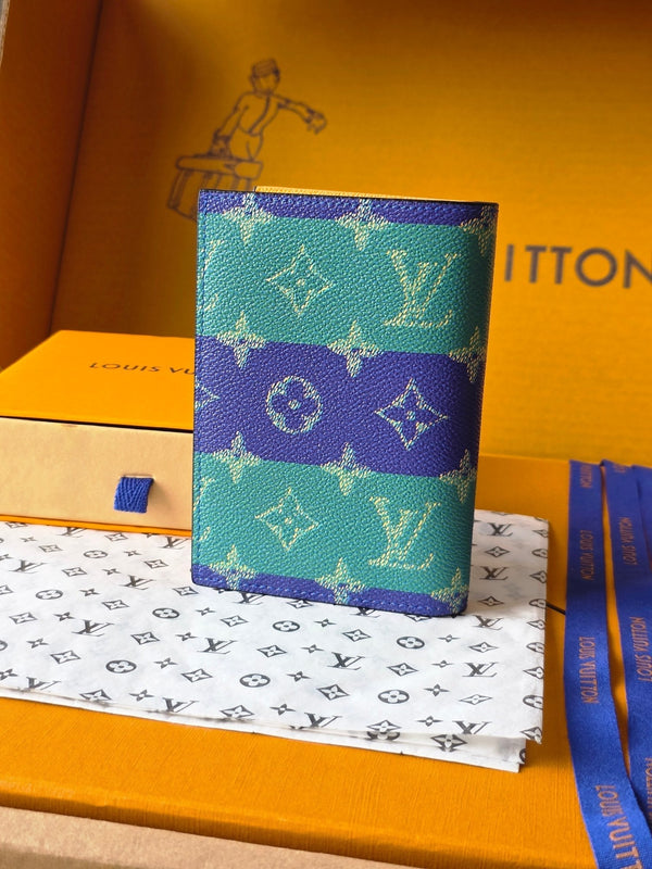 LV M25793 Passport Cover Dark Blue Teal Green Cowhide