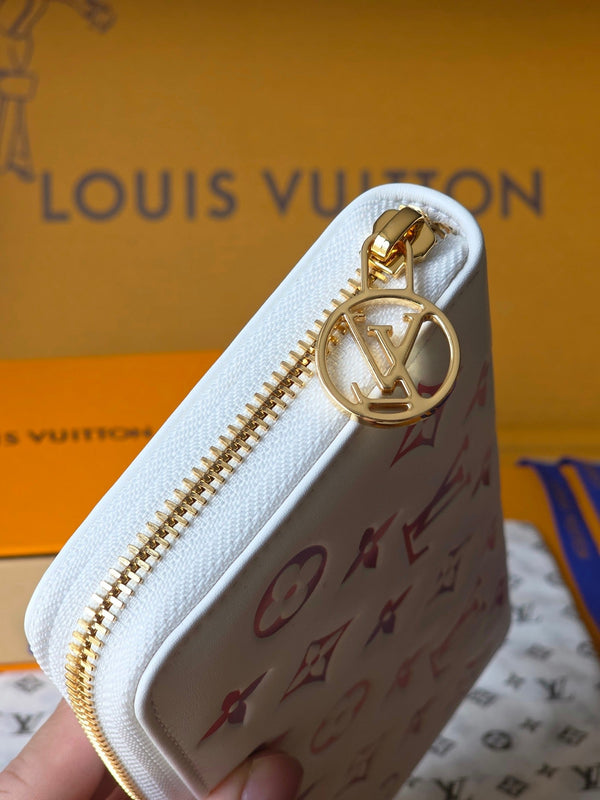 Portafoglio LV M15091 Zippy 19,5 cm Dream Beige Monogram in pelle di agnello goffrata - Light GHW