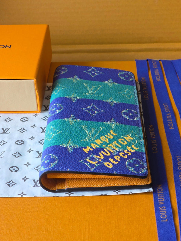 Portafoglio LV Brazza in pelle di vacchetta blu scuro verde acqua