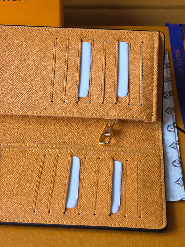 Portafoglio LV Brazza in pelle di vacchetta blu scuro verde acqua