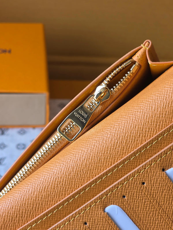 Portafoglio LV Brazza in pelle di vacchetta blu scuro verde acqua