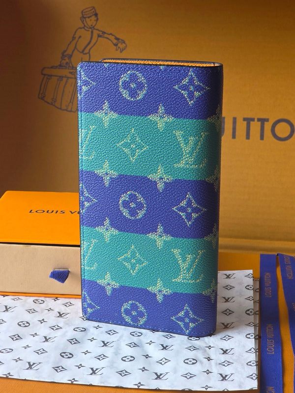 Portafoglio LV Brazza in pelle di vacchetta blu scuro verde acqua