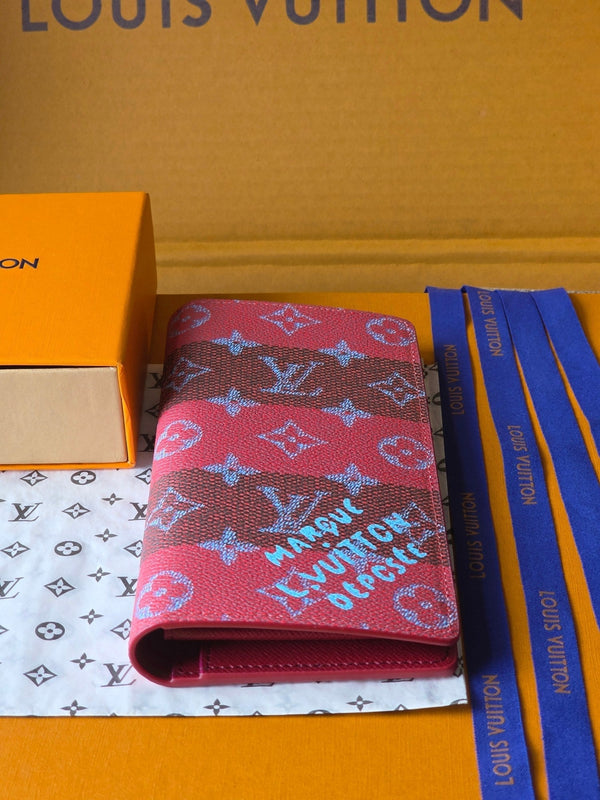 Portafoglio LV Brazza in pelle di vacchetta rossa e nera