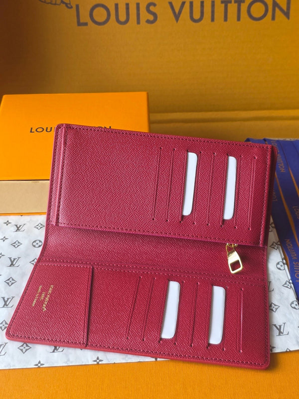 Portafoglio LV Brazza in pelle di vacchetta rossa e nera