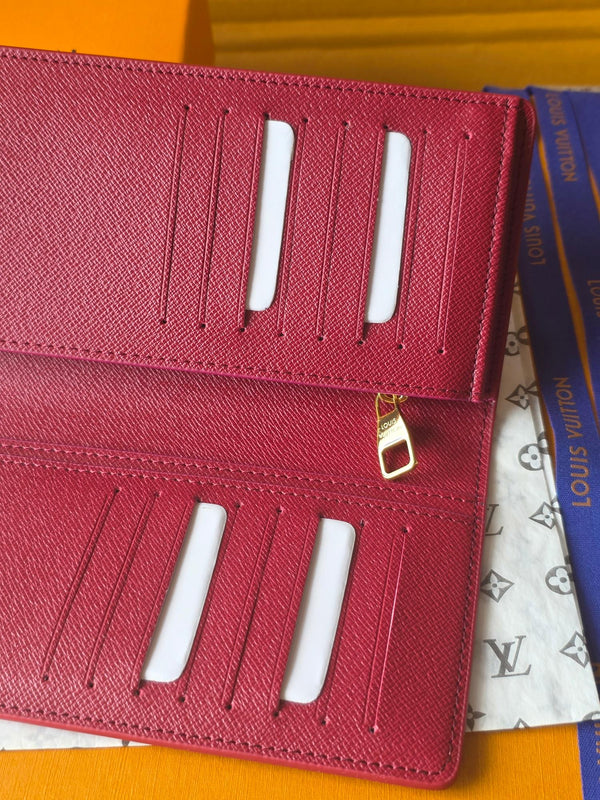 Portafoglio LV Brazza in pelle di vacchetta rossa e nera