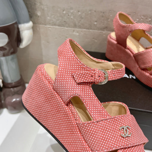 Wedge Open-Toe High Heel Sandals Light Pink Sheepskin