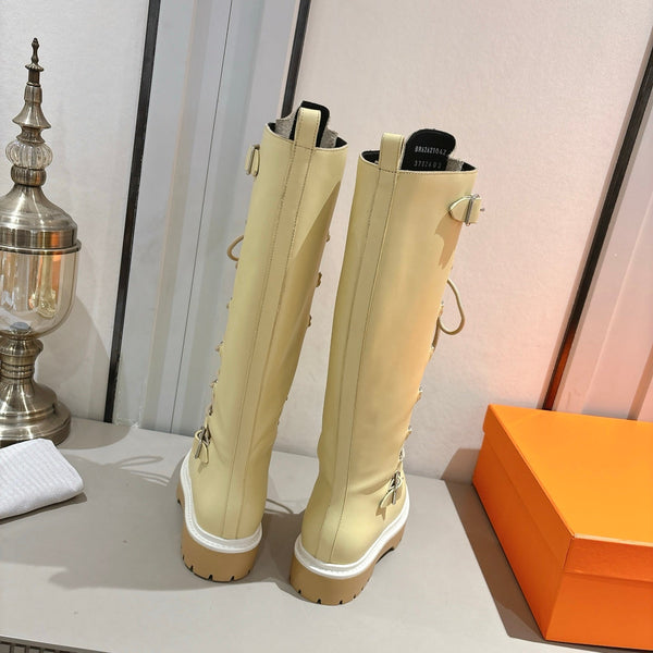 HM Lace Up Boots 25mm Belt Buckle Yellow-beige Leather 466587