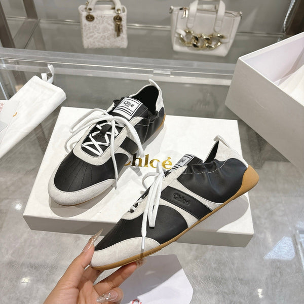 Chloe ballet flat casual shoes black white cowhide 518814