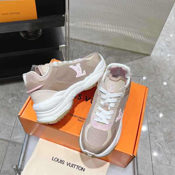 Sneaker LV Run 55 50mm Tessuto a rete in poliestere marrone rosa