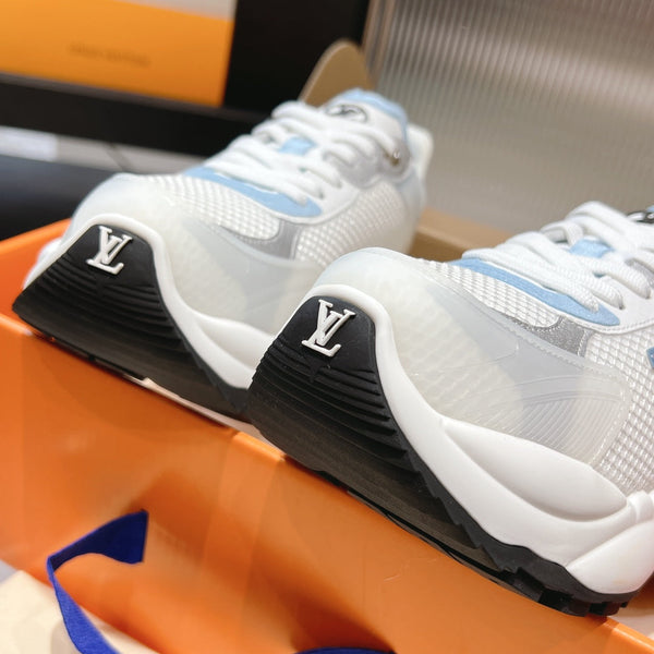 Sneaker LV Run 55 50mm Tessuto a rete in poliestere bianco azzurro