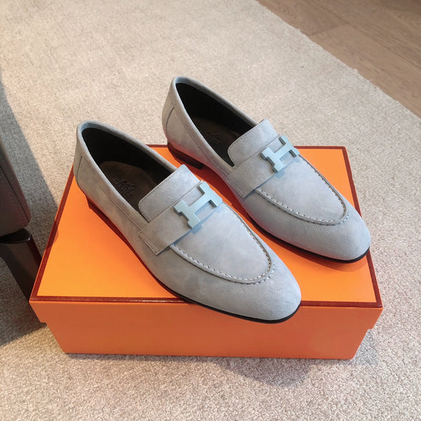 Paris Loafer Baby Blue Suede Calfskin With Signature Buckle 509349