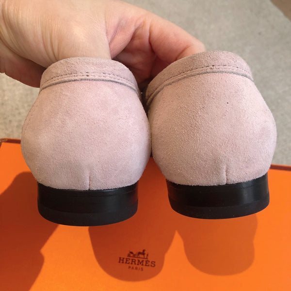 Paris Loafer Light Pink Suede Calfskin With Silver Signature Buckle 509374