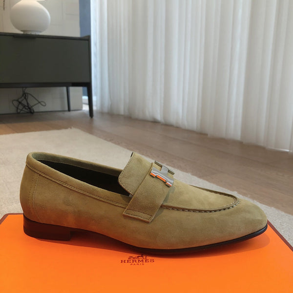 Paris Loafer Olive Suede Calfskin With Silver Signature Buckle 509376