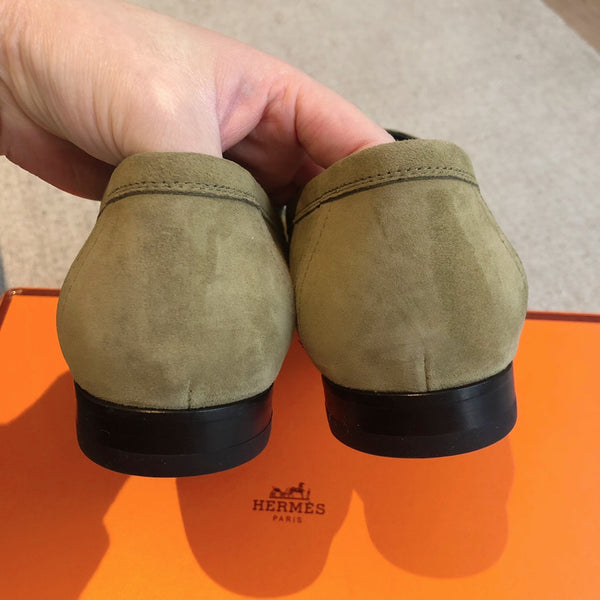 Paris Loafer Olive Suede Calfskin With Silver Signature Buckle 509376