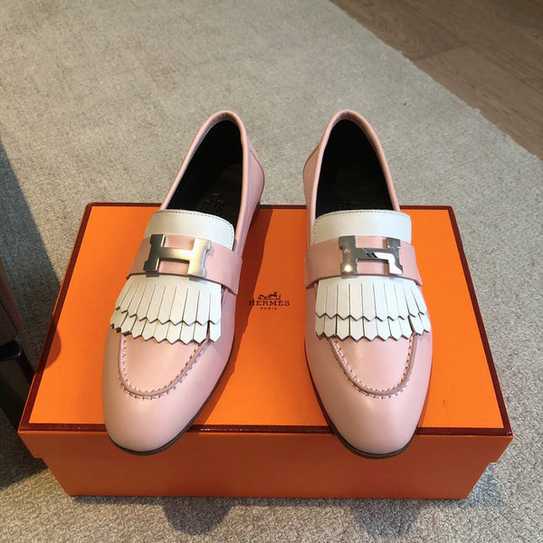 Royal Loafer Pink Mix White Calfskin With Fringe Detail And Silver Signature Buckle 509418