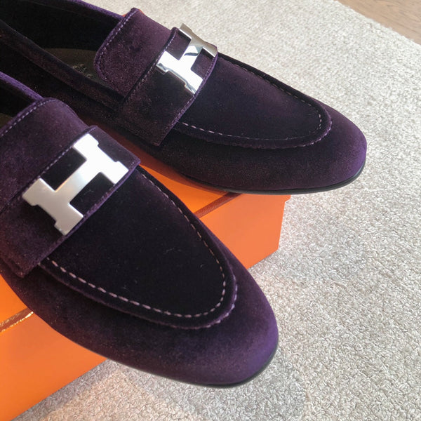 Mocassino Paris in velluto viola con fibbia argentata 509394