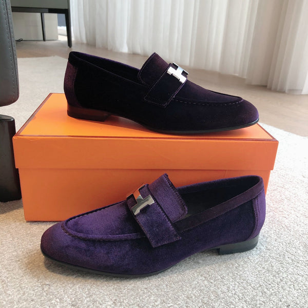 Mocassino Paris in velluto viola con fibbia argentata 509394