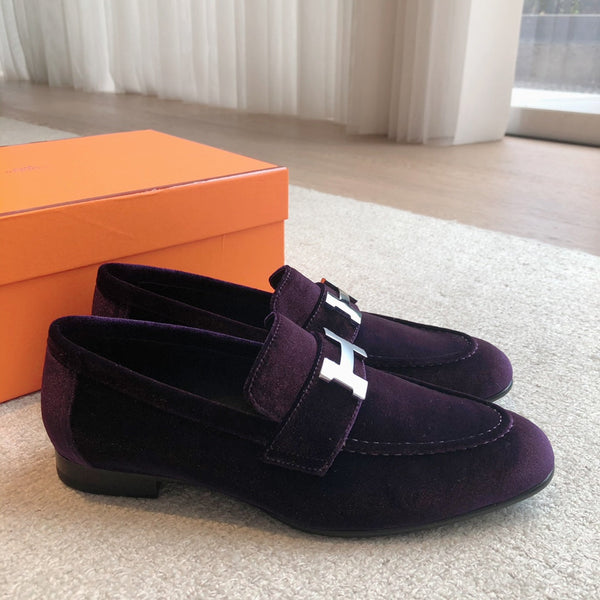 Mocassino Paris in velluto viola con fibbia argentata 509394