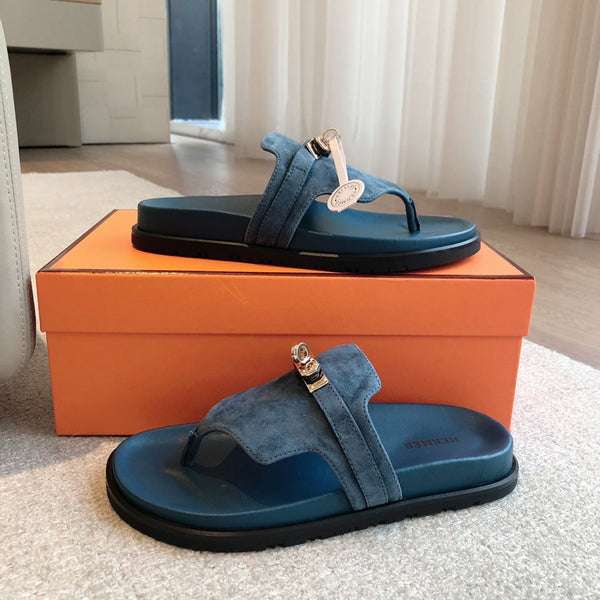 Empire Sandal Blue Lambskin Suede Goatskin