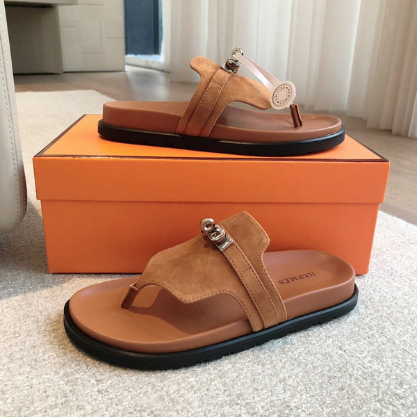Empire Sandal Pumpkin Lambskin Suede Goatskin