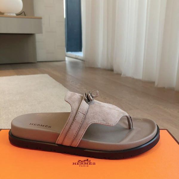 Empire Sandal Taupe Lambskin Suede Goatskin