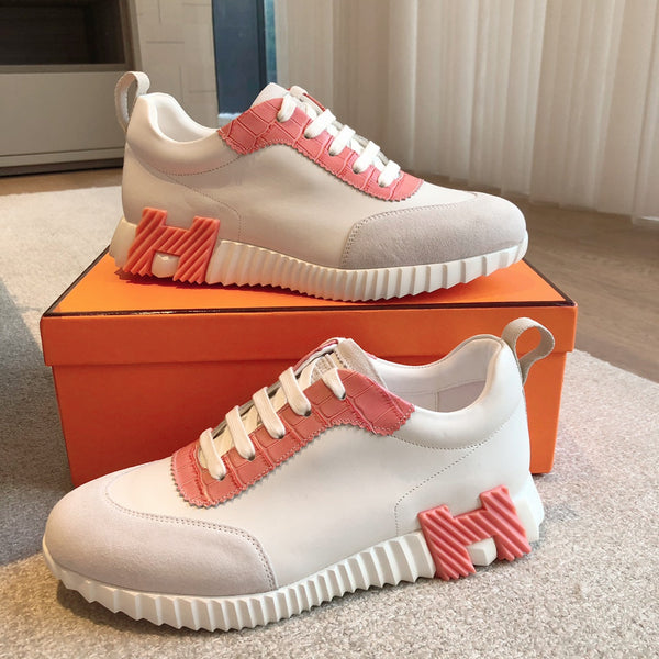 HM Bouncing Sneakers White Pink Suede Embossed Sheepskin 705791