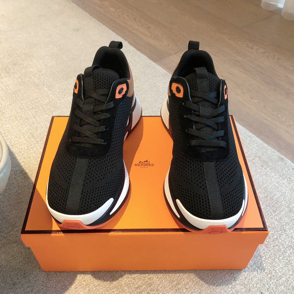 HM Heros Sneaker In Black White Mix Brown Orange Calfskin And Mesh Fabric 970868