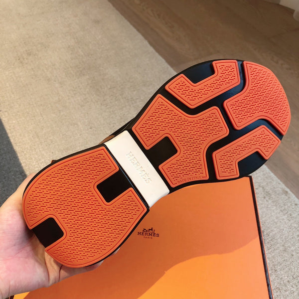 HM Heros Sneaker In Black White Mix Brown Orange Calfskin And Mesh Fabric 970868