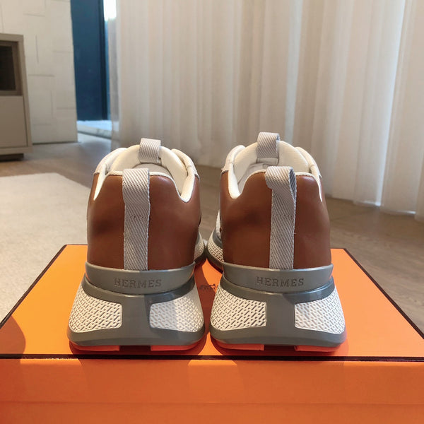 HM Heros Sneaker In White Grey Mix Brown Orange Calfskin And Mesh Fabric 970869