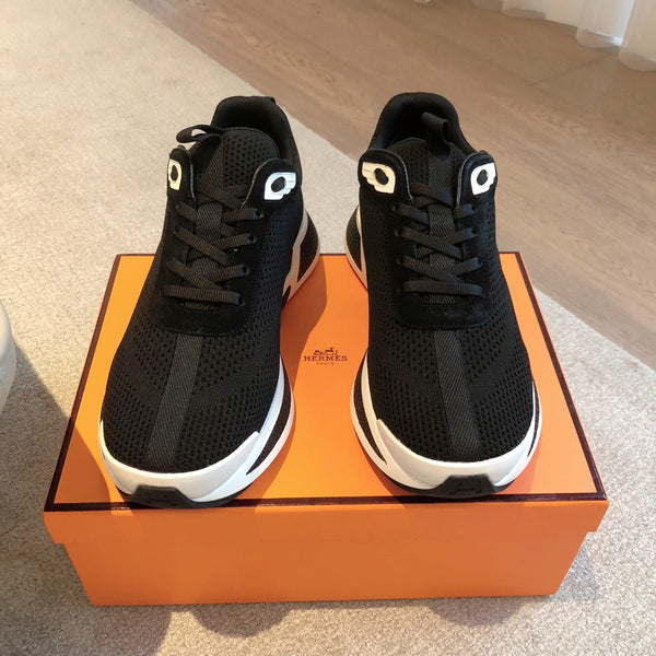 HM Heros Sneaker In Black Mix White Calfskin And Mesh Fabric 970870