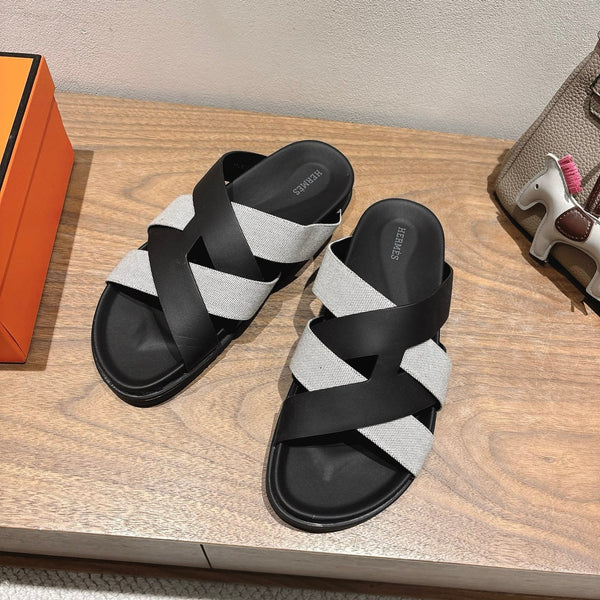 HM 25 Kazimir Sandal Black Calfskin Canvas