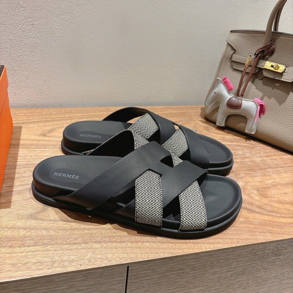 HM 25 Kazimir Sandal Black Calfskin Canvas