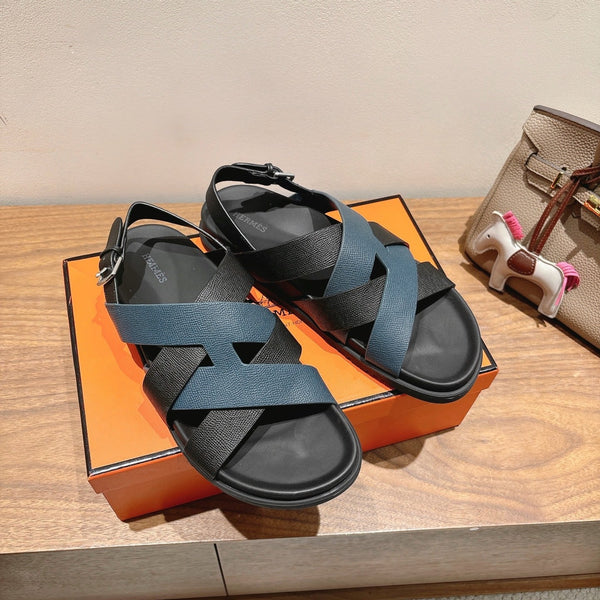 Sandalo Heracles HM 25 in pelle Epsom blu scuro nero