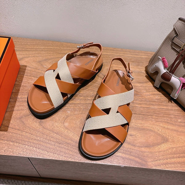 HM 25 Heracles Sandal Brown Calfskin Light Pink Canvas