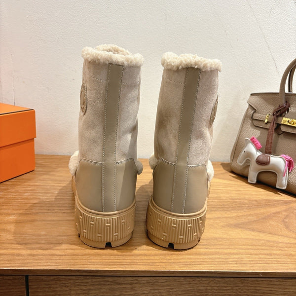 HM 26S Fresh Botines 4cm Beige Suede Shearling 110593