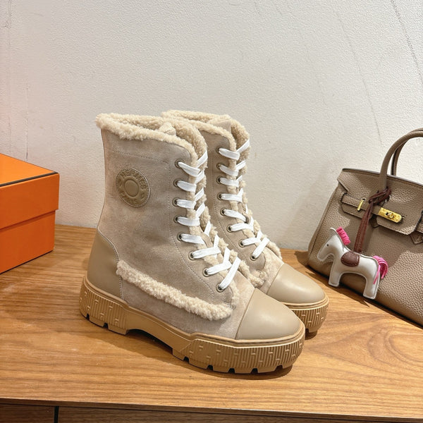 HM 26S Fresh Botines 4cm Beige Suede Shearling 110593