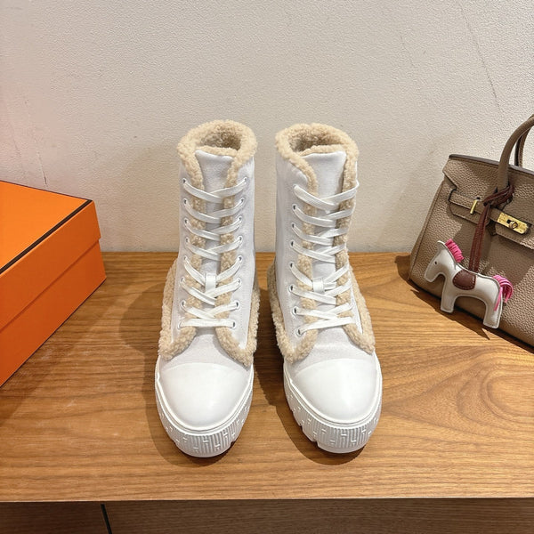 HM 26S Fresh Botines 4cm White Suede Shearling 110594