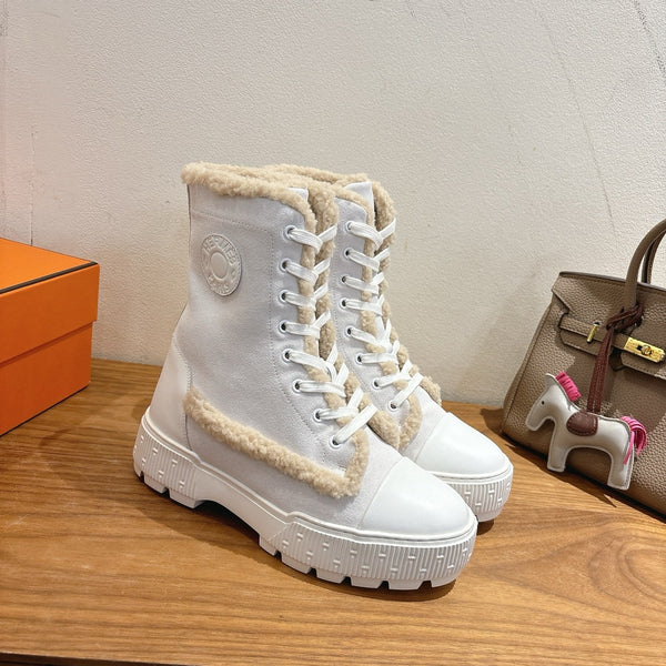 HM 26S Fresh Botines 4cm White Suede Shearling 110594