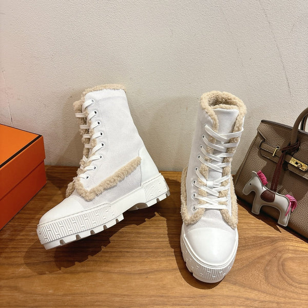 HM 26S Fresh Botines 4cm White Suede Shearling 110594