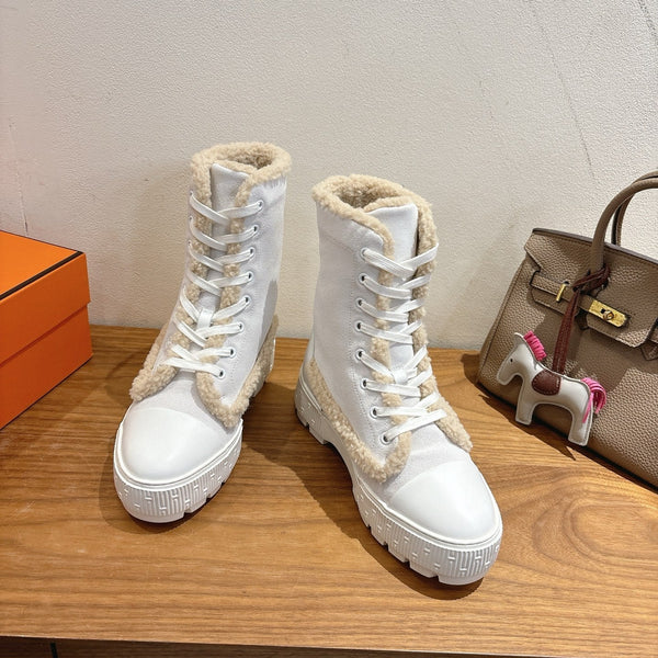 HM 26S Fresh Botines 4cm White Suede Shearling 110594