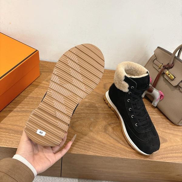 HM 26S Lieva Sneakers 3cm Black Suede Shearling 110595