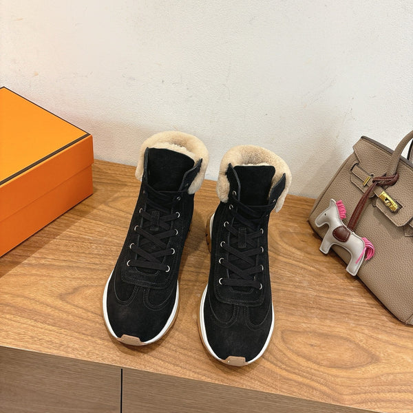 HM 26S Lieva Sneakers 3cm Black Suede Shearling 110595
