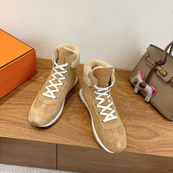 HM 26S Lieva Sneakers 3cm Light Tan Suede Shearling 110596